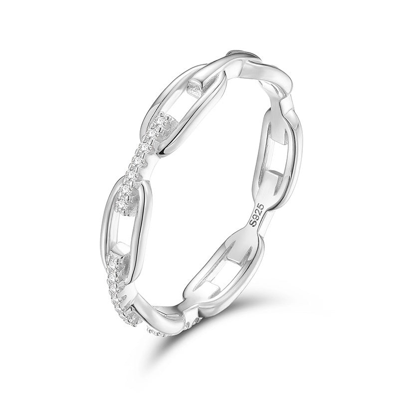 Hollow Chain Link Paved Zircon Unisex Stack Ring