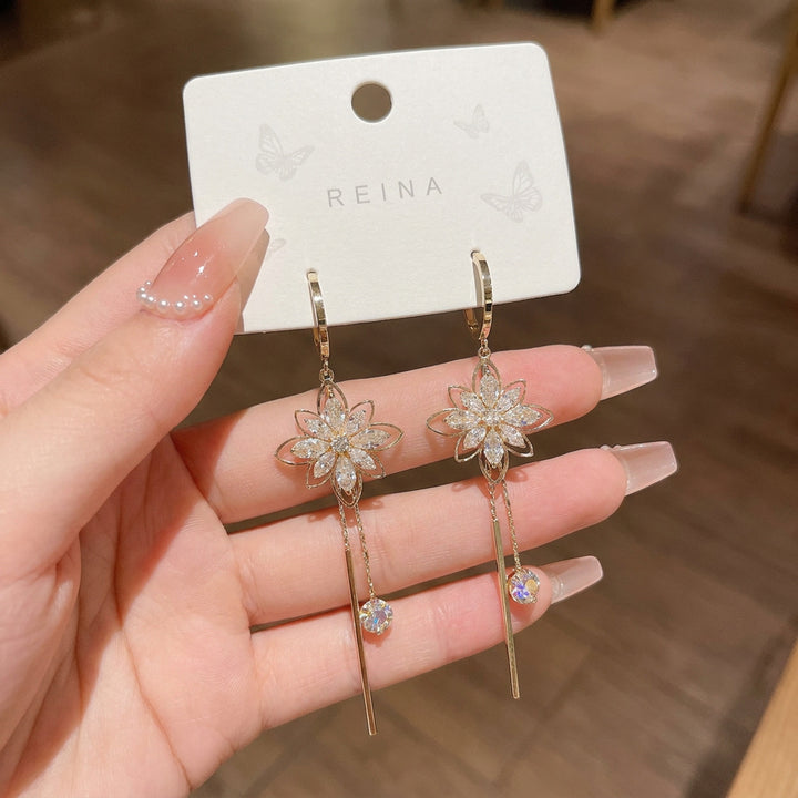 Floral Tassel Hoop Drop Earrings Daily Date Wear