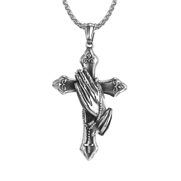 Praying Hands Cross Stainless Steel