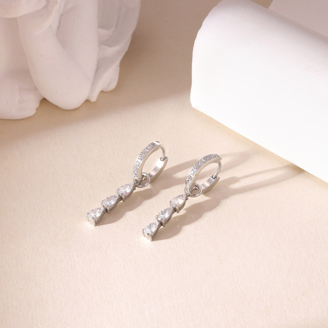 Teardrop CZ Huggie Drop Earrings