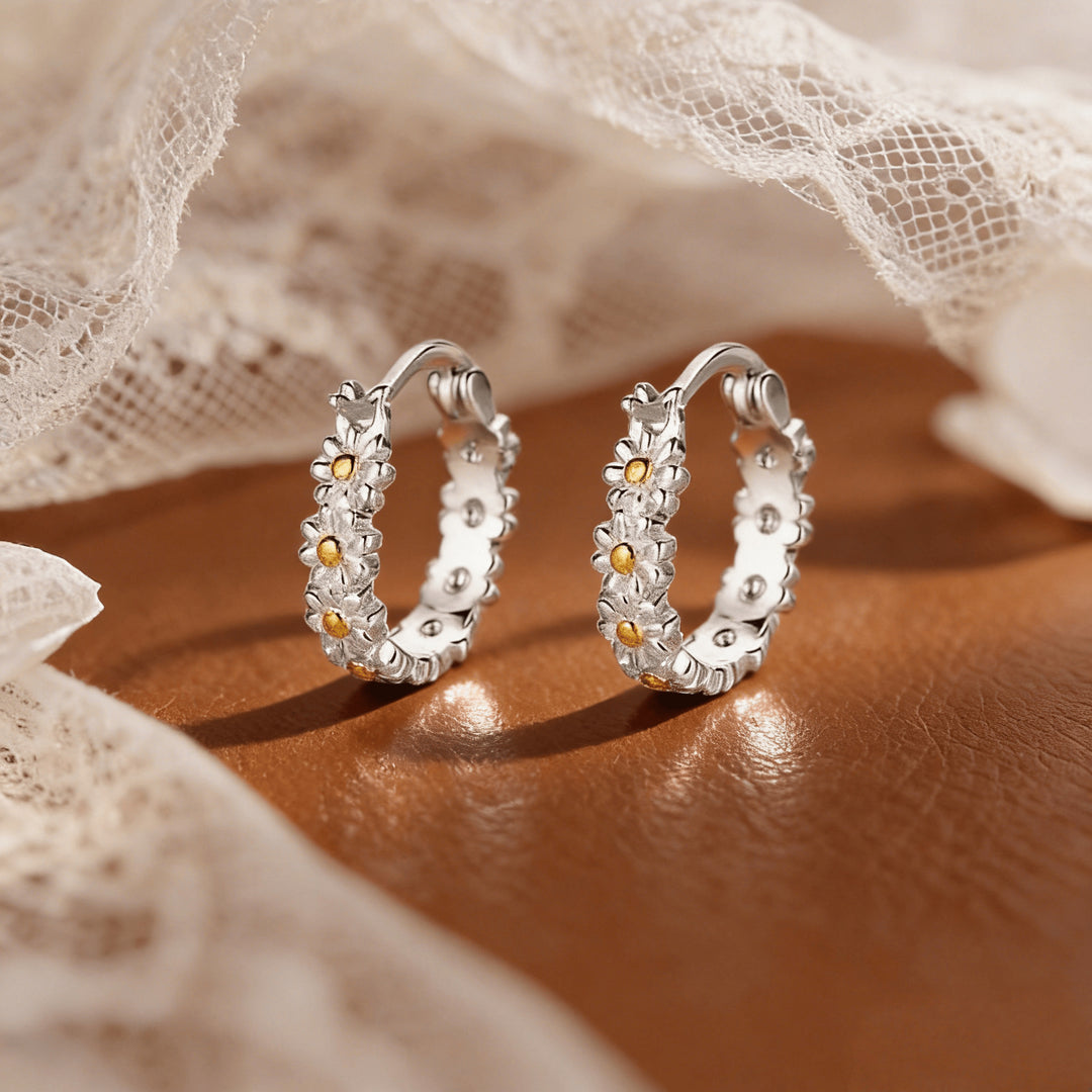 Minimalist Daisy Garden Hoop Earrings