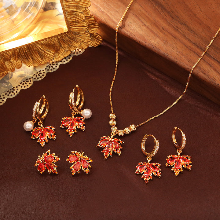 Red Maple Leaf Jewelry Set for Fall