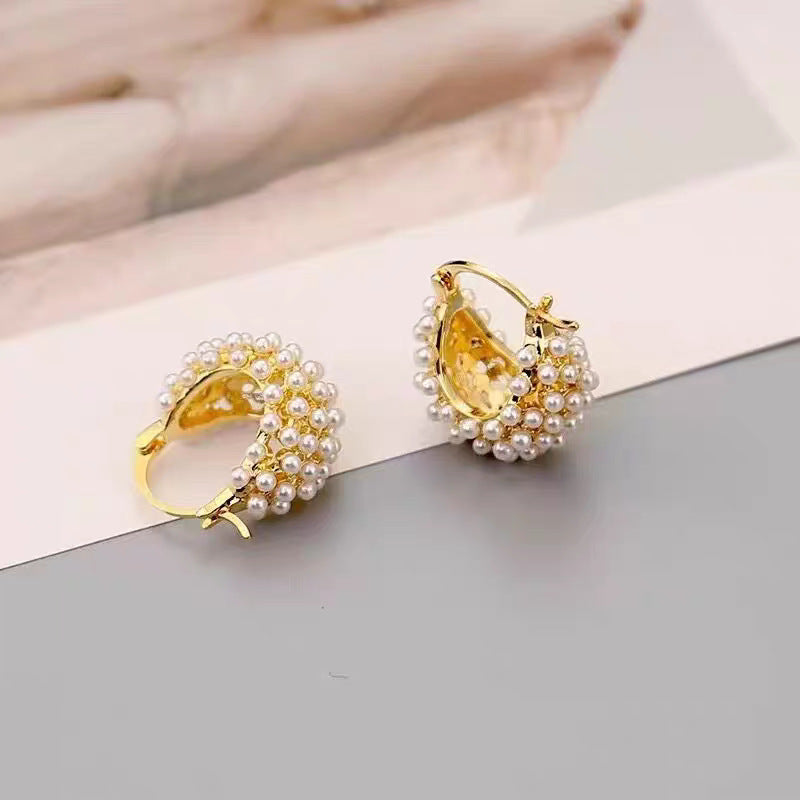 Dainty Pearl Cluster Huggie Earrings