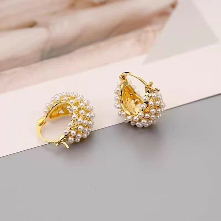 Dainty Pearl Cluster Huggie Earrings