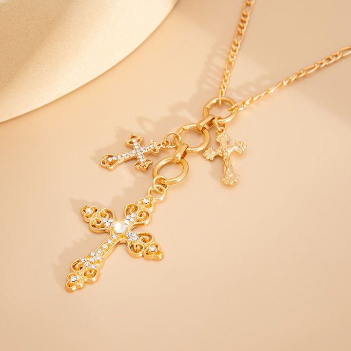 Vintage Multi Cross Gold Rhinestone Necklace