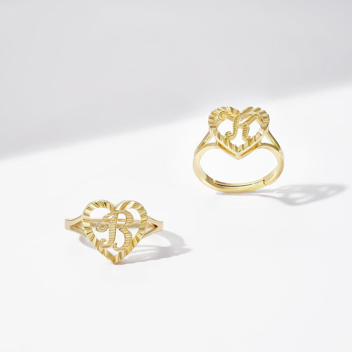 Personalized Initial Heart Open Ring