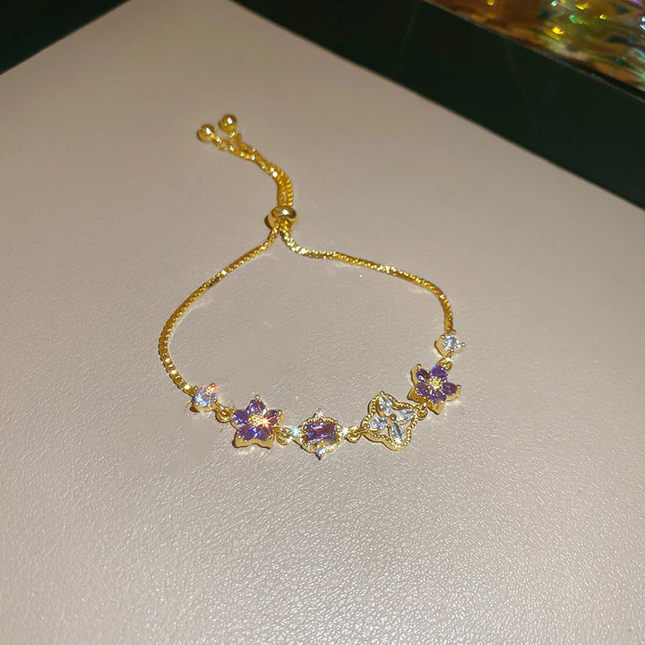 Purple Floral Slide Adjustable Bracelet Daily Stack