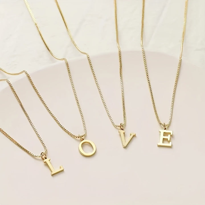 Stainless Steel Initial Letter Box Chain Necklace for Women