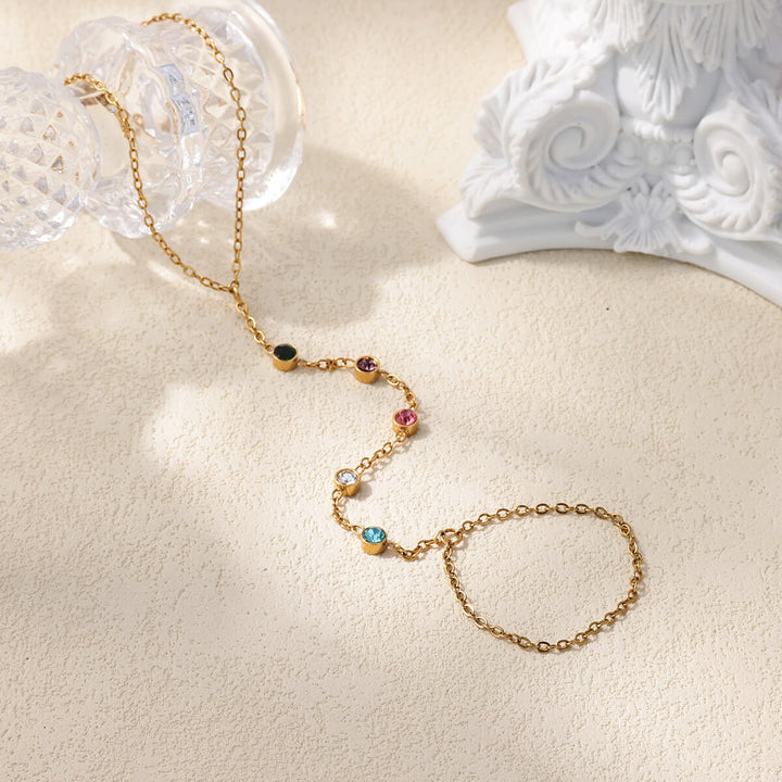 Luxury Color Zircon Circle Linked Finger Bracelet