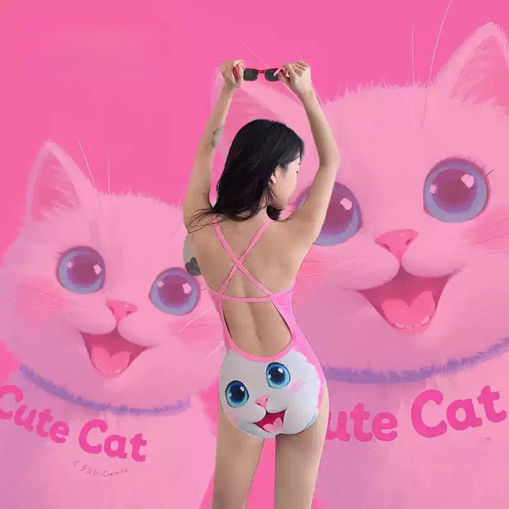 Cat Print One Piece Swimsuit