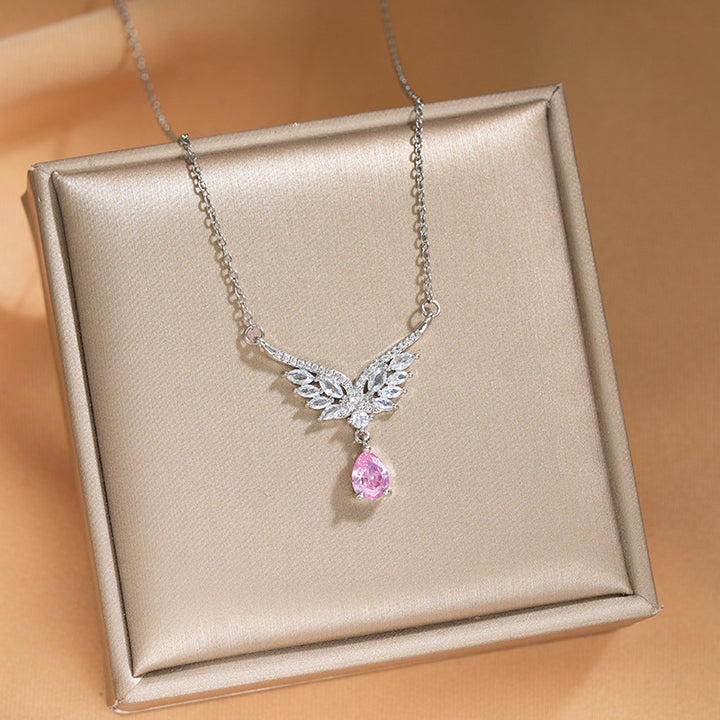 Wing Pendant Pink Zircon Clavicle Necklace