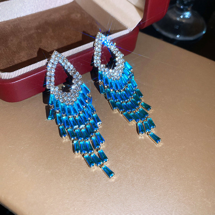 Rhombus Zircon Sparkle Tassel Earrings