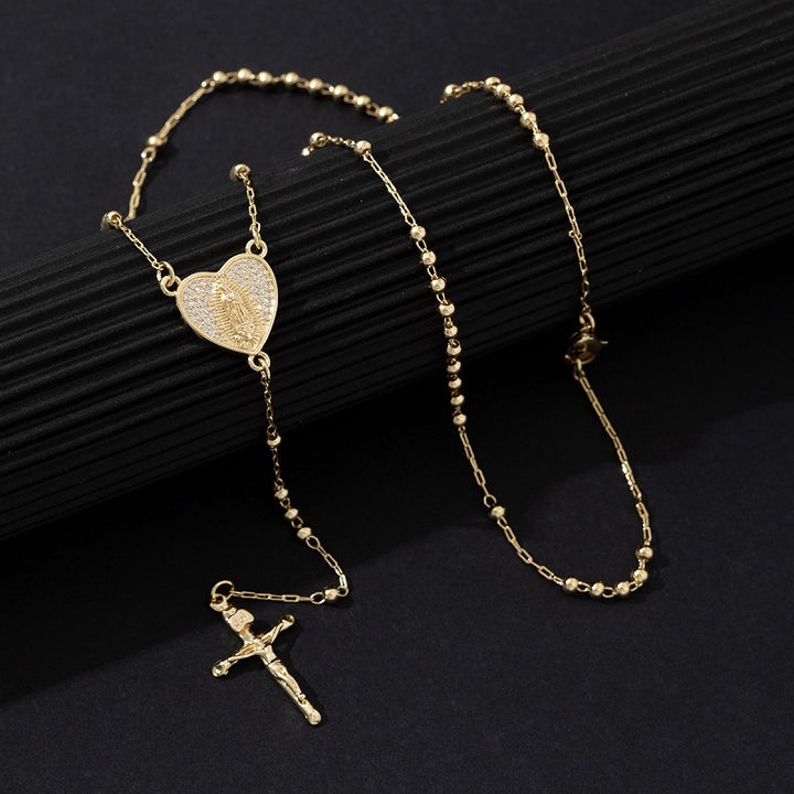 Guadalupe Heart Rosary Cross Necklace