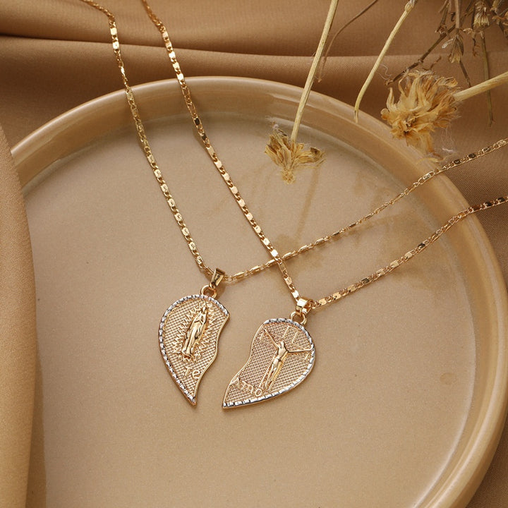 Virgin Mary Heart Necklace Double Chain