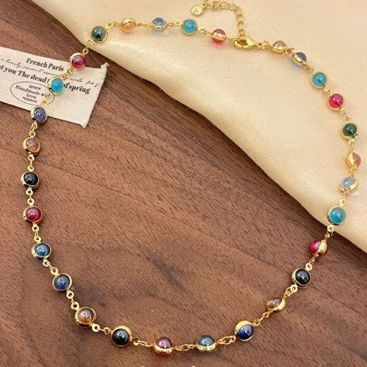 Multicolor Round Zircon Matching Necklace Bracelet Jewelry Set