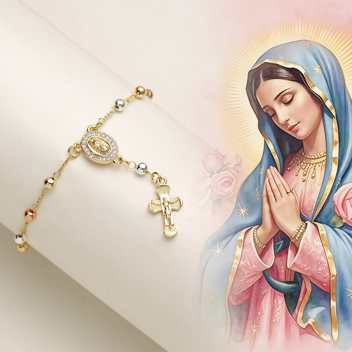 Virgin Mary Cross Bracelet Multicolor Beads