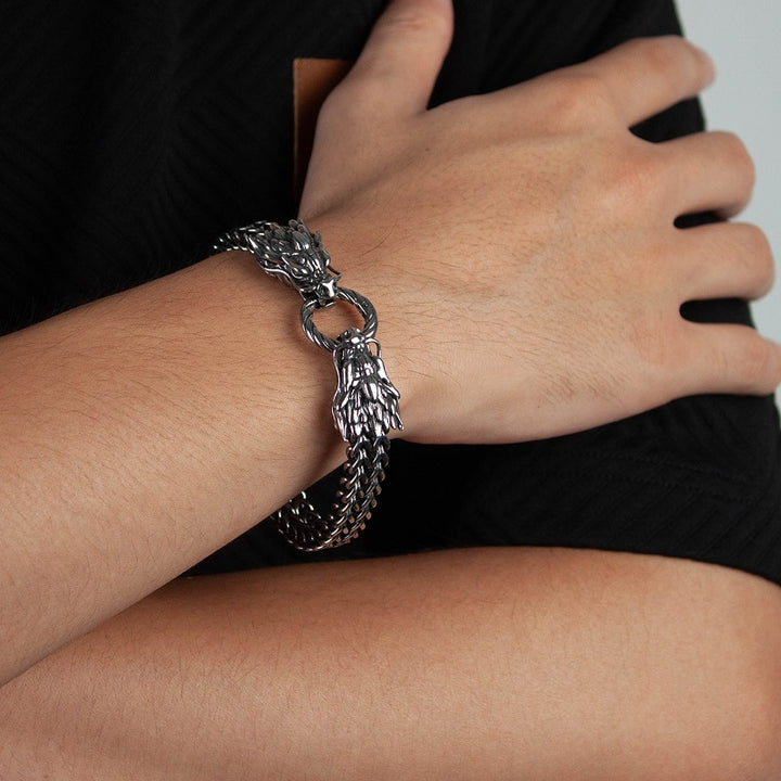 Dual Dragon Head Stainless Steel Bracelet