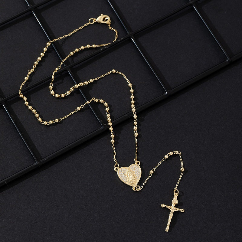 Guadalupe Heart Rosary Cross Necklace