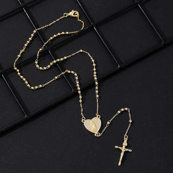 Guadalupe Heart Rosary Cross Necklace