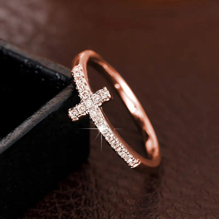 Cubic Zirconia Minimalist Cross Ring