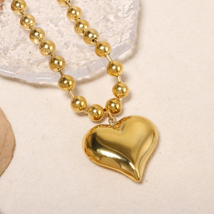 Gold Heart Pendant Beaded Necklace