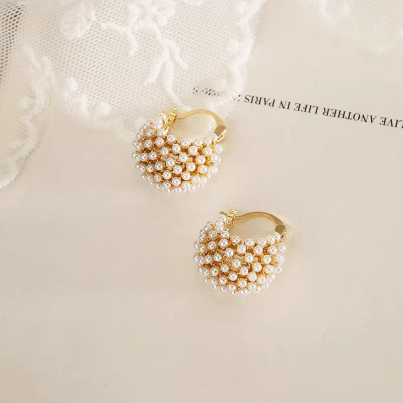 Dainty Pearl Cluster Huggie Earrings