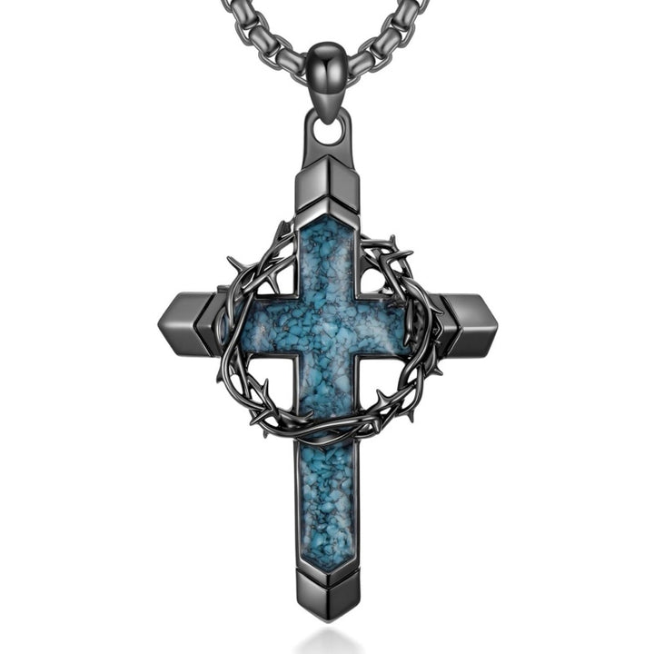 Black Cross Necklace Crown Design Pendant