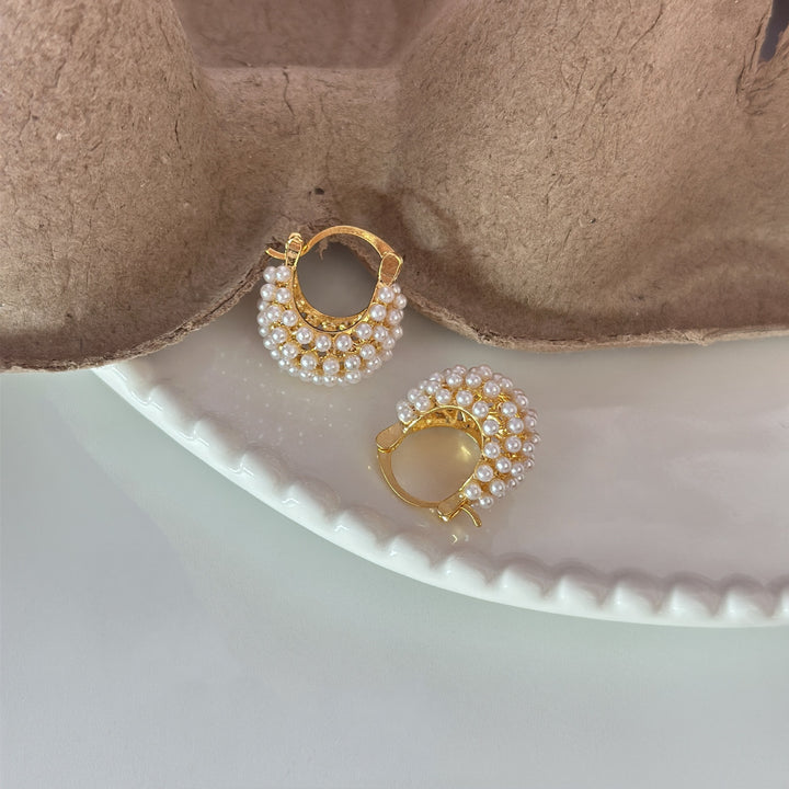 Dainty Pearl Cluster Huggie Earrings