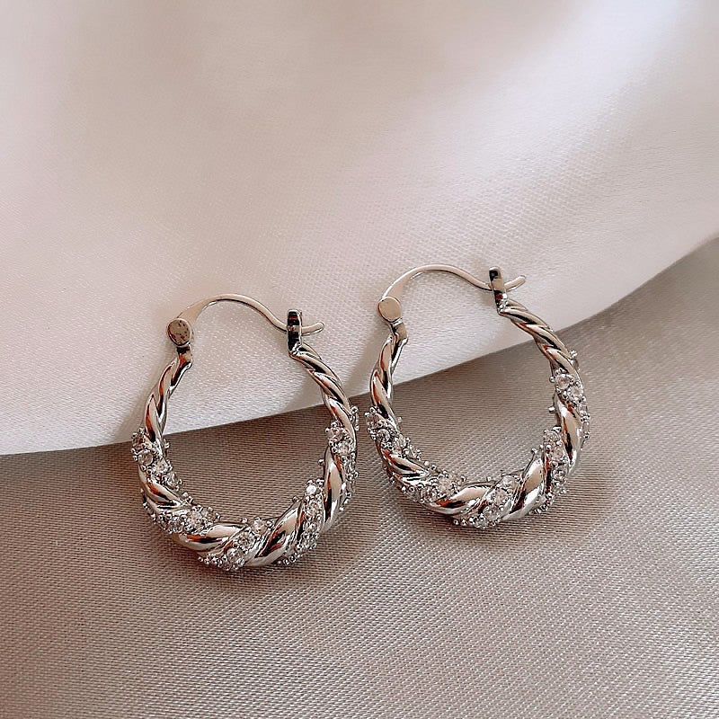 Minimalist Twisted Zircon Hoop Earrings For Ladies