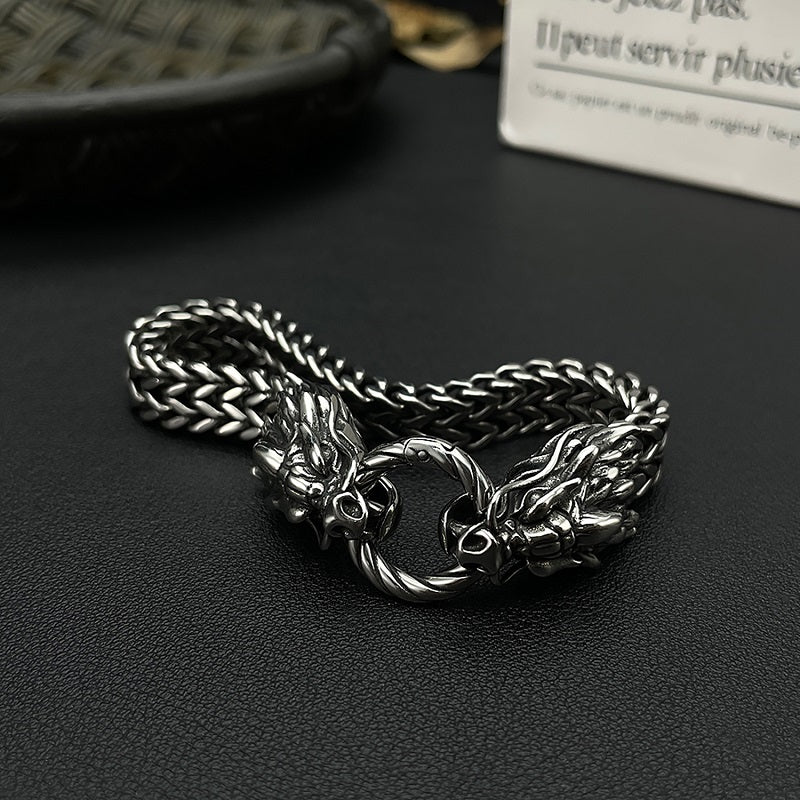 Dual Dragon Head Stainless Steel Bracelet