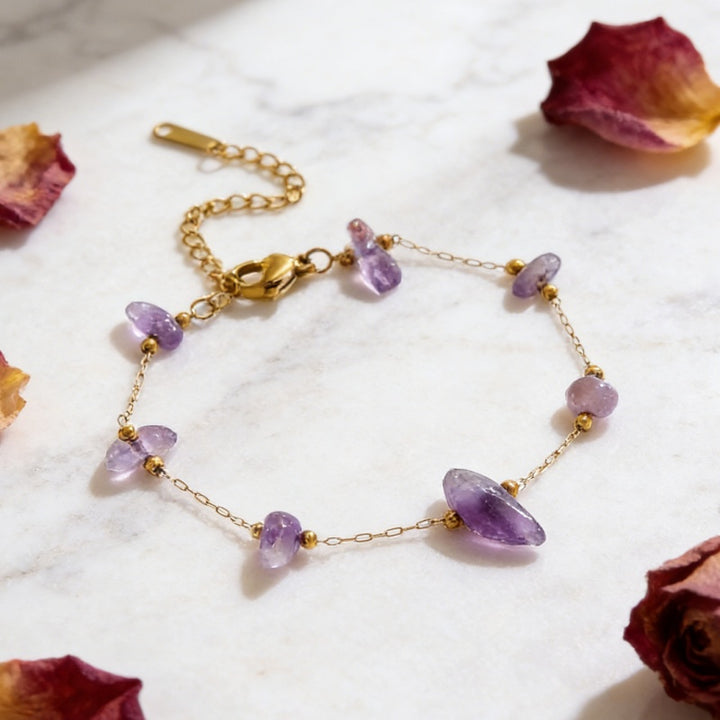Raw Amethyst Jewelry Set Gold Chain