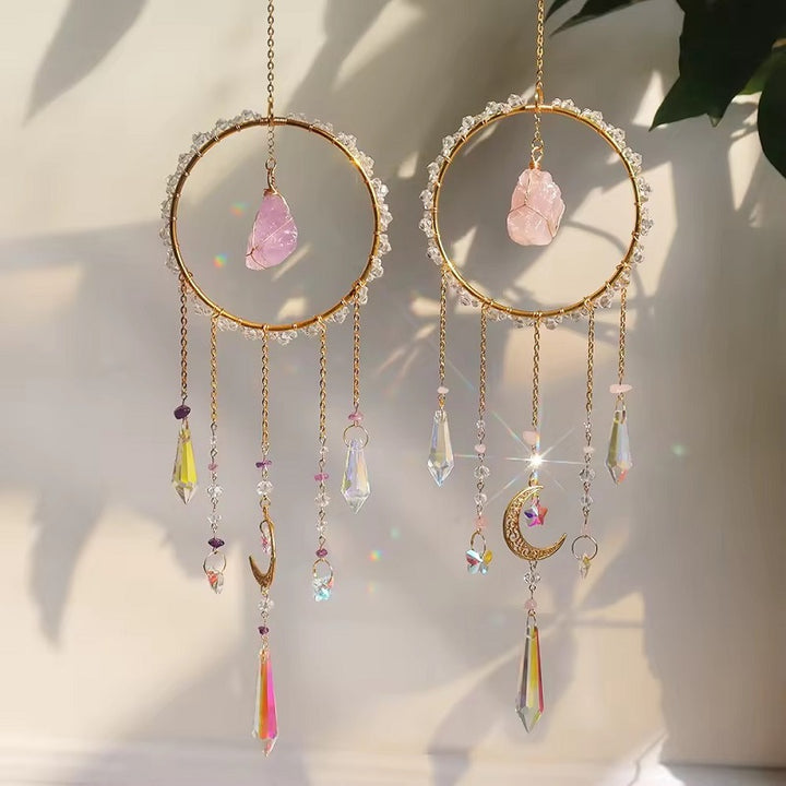 Crystal crushed stone ring suncatcher wind chime pendant