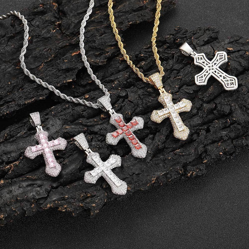 Iced Cross Pendant Chain Necklace