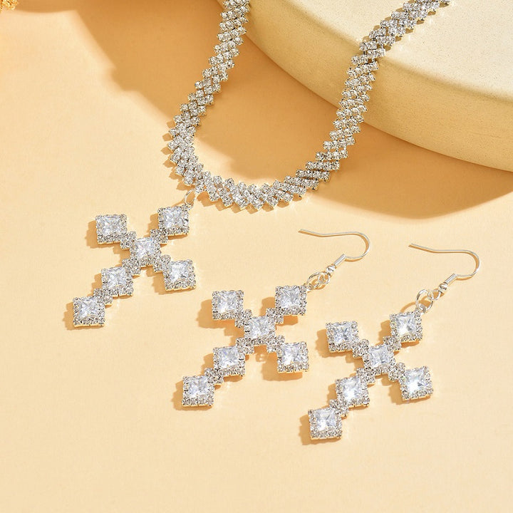 Rhinestone Cross Necklace Statement Jewelry