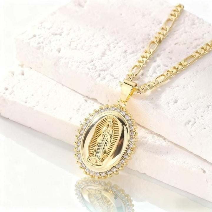 Virgin of Guadalupe CZ Gold Necklace
