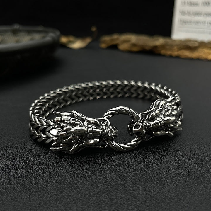 Dual Dragon Head Stainless Steel Bracelet