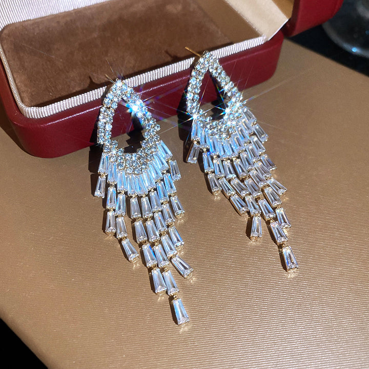 Rhombus Zircon Sparkle Tassel Earrings
