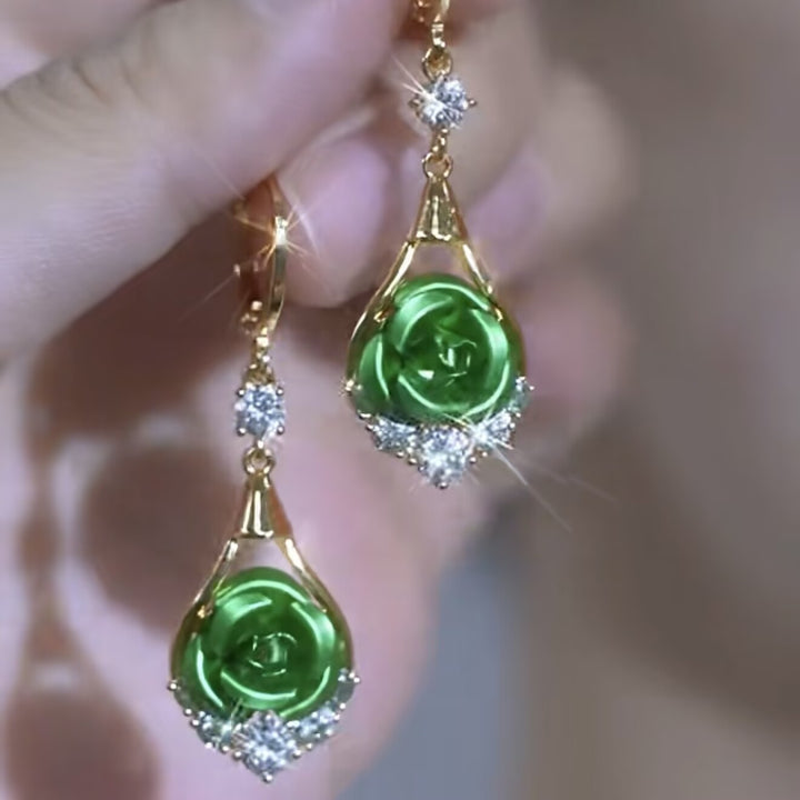 Sparkly Rose Flower Zircon Drop Earrings