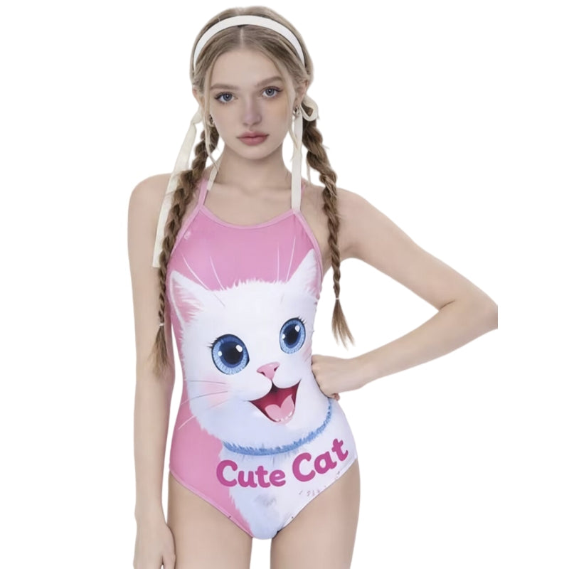 Cat Print One Piece Swimsuit