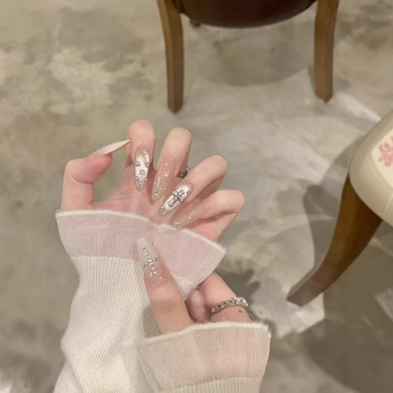 Cross Cat Eye Press On Nails Set