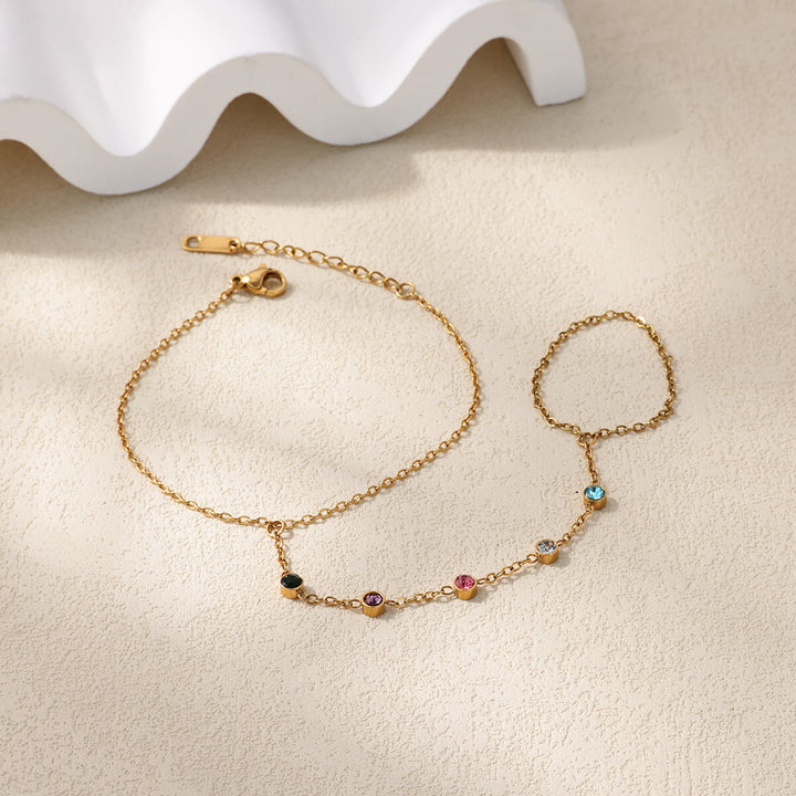 Luxury Color Zircon Circle Linked Finger Bracelet