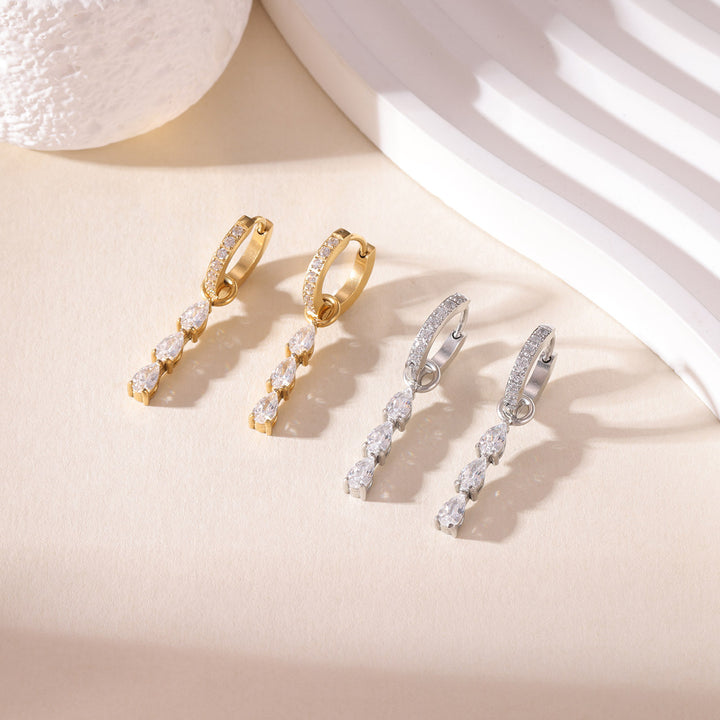 Teardrop CZ Huggie Drop Earrings