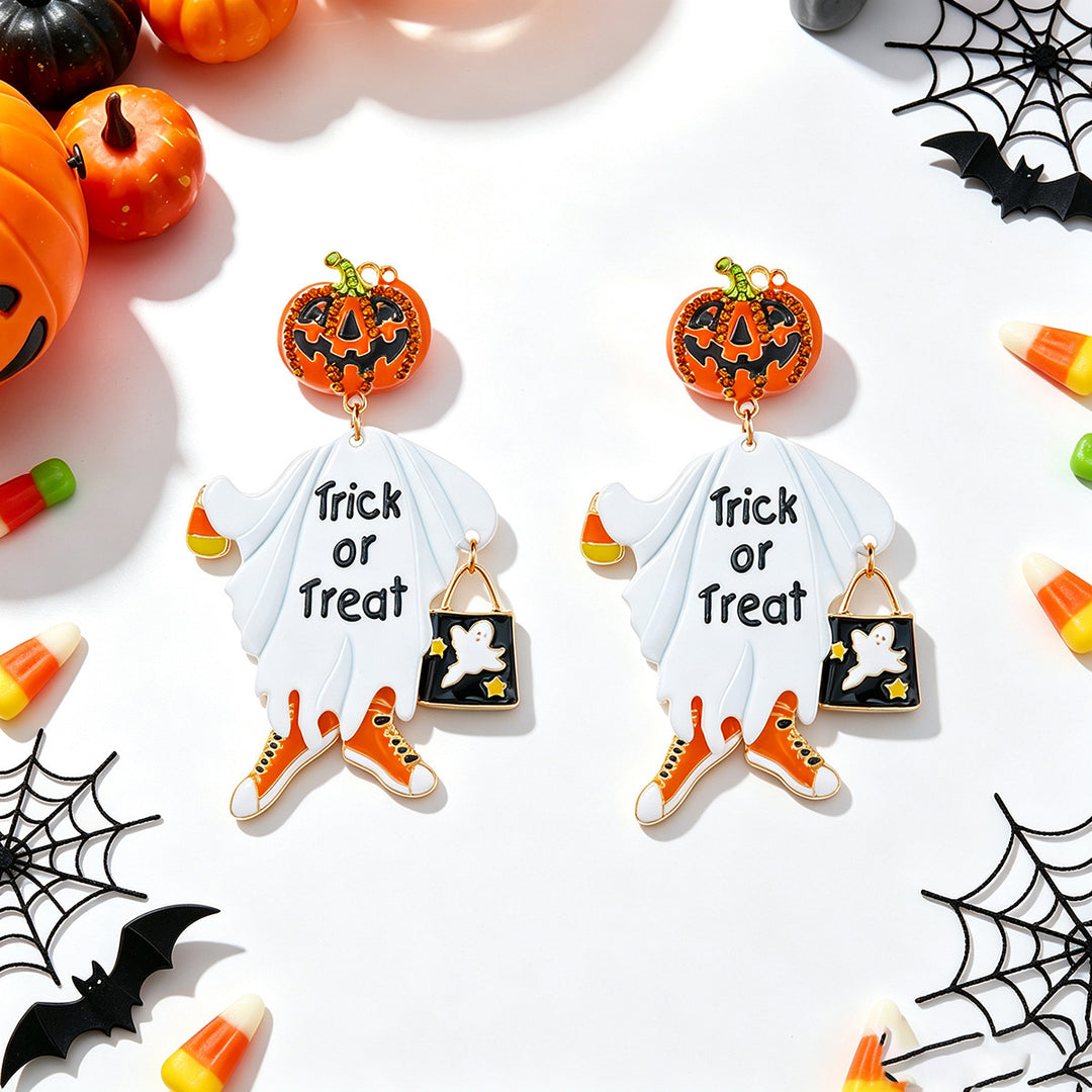 Ghost Pumpkin Halloween Drop Earrings
