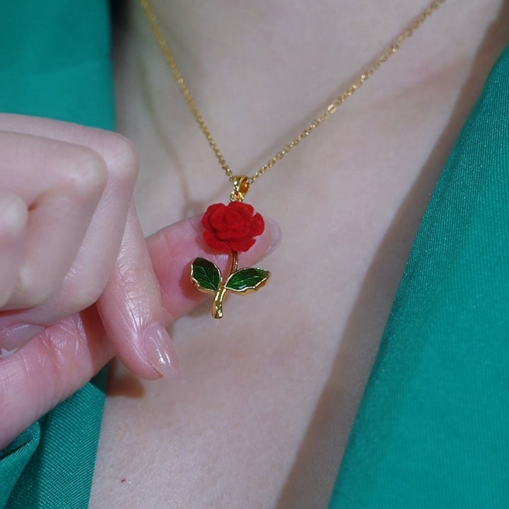 Flocked Rose Pendant Necklace