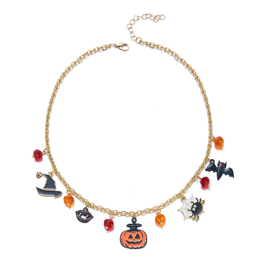 Halloween Pumpkin Bat Charm Necklace