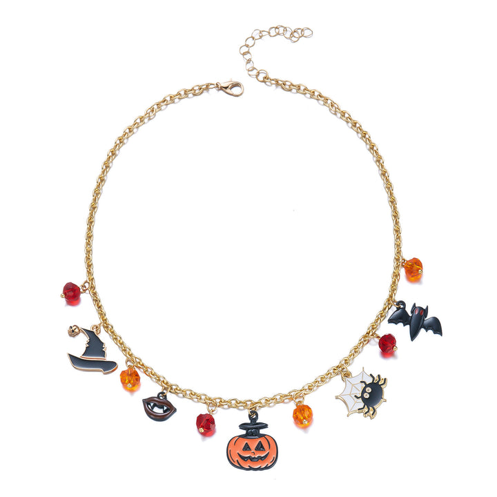 Halloween Pumpkin Bat Charm Necklace