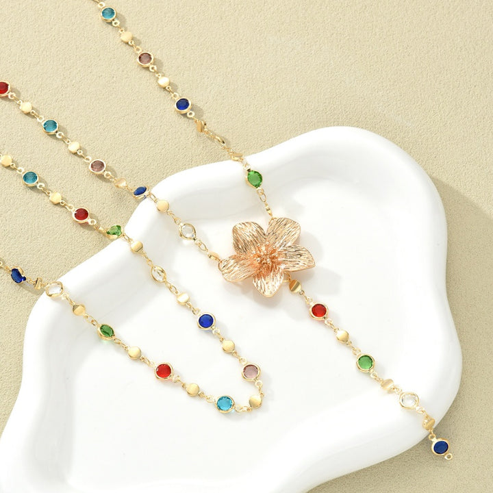 Multicolor Zircon Flower Y Necklace Set