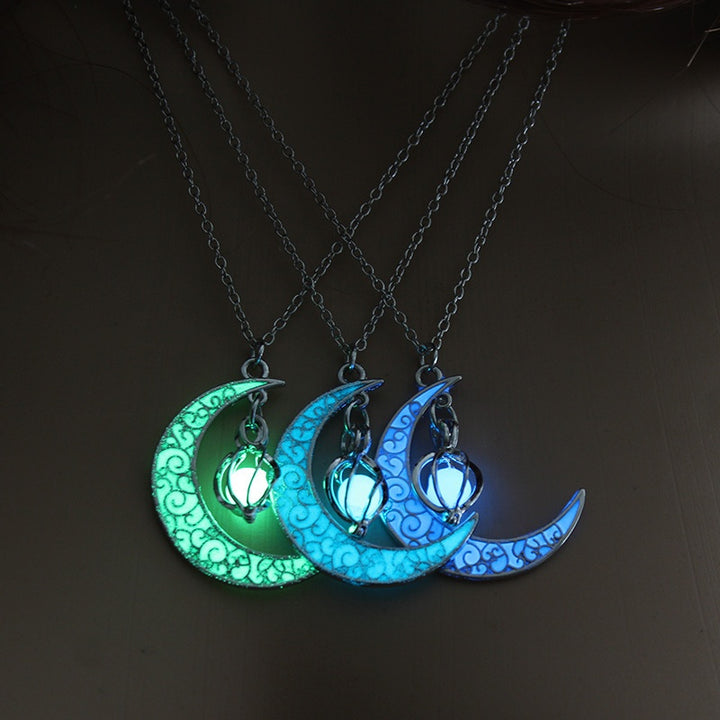 Luminous Crescent Moon Orb Necklace
