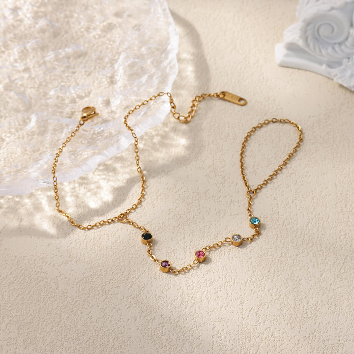Luxury Color Zircon Circle Linked Finger Bracelet