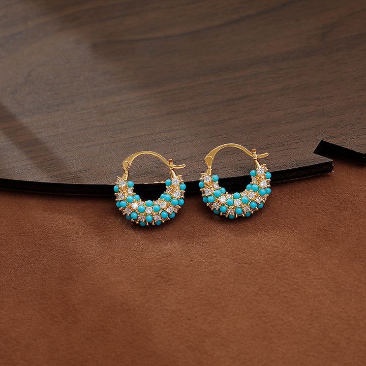 Turquoise and zircon hoop earrings for everyday wear